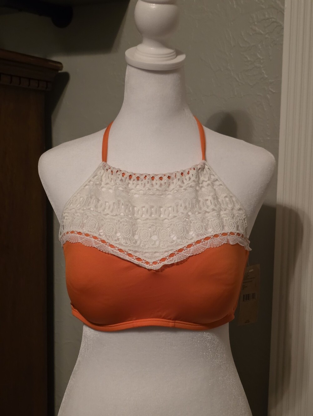 Cremieux Swimsuit Top, Orange And Cream Color. Women's Large, NWT